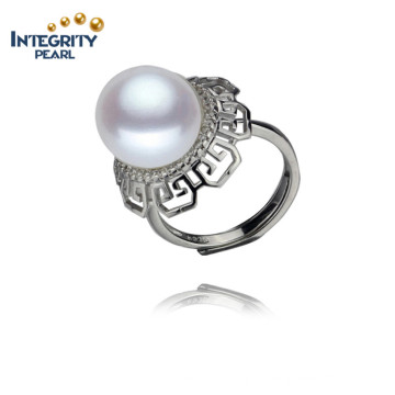 AAA 12mm Button 925 Sterling Silver Ring Natural Freshwater Pearl Ring